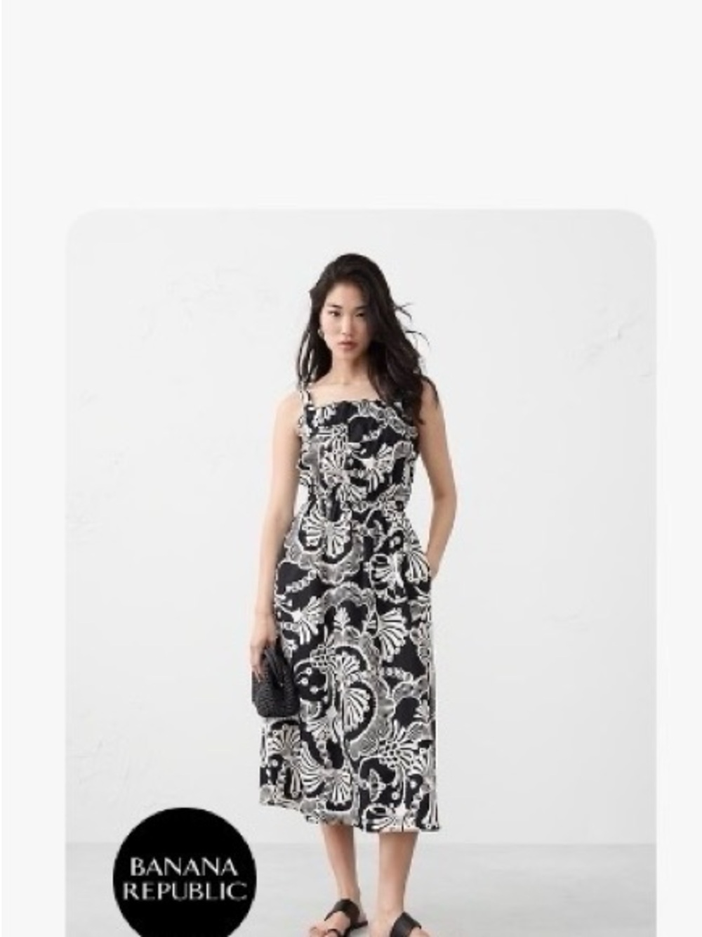 Banana Republic Black and White Botanical Midi Dress